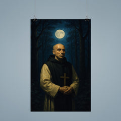 Thomas Merton in monastic woods at night poster 9