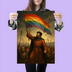 Thomas Müntzer raising rainbow banner before battle poster 3