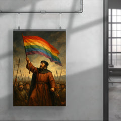 Thomas Müntzer raising rainbow banner before battle poster 4