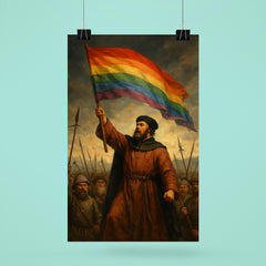 Thomas Müntzer raising rainbow banner before battle poster 6