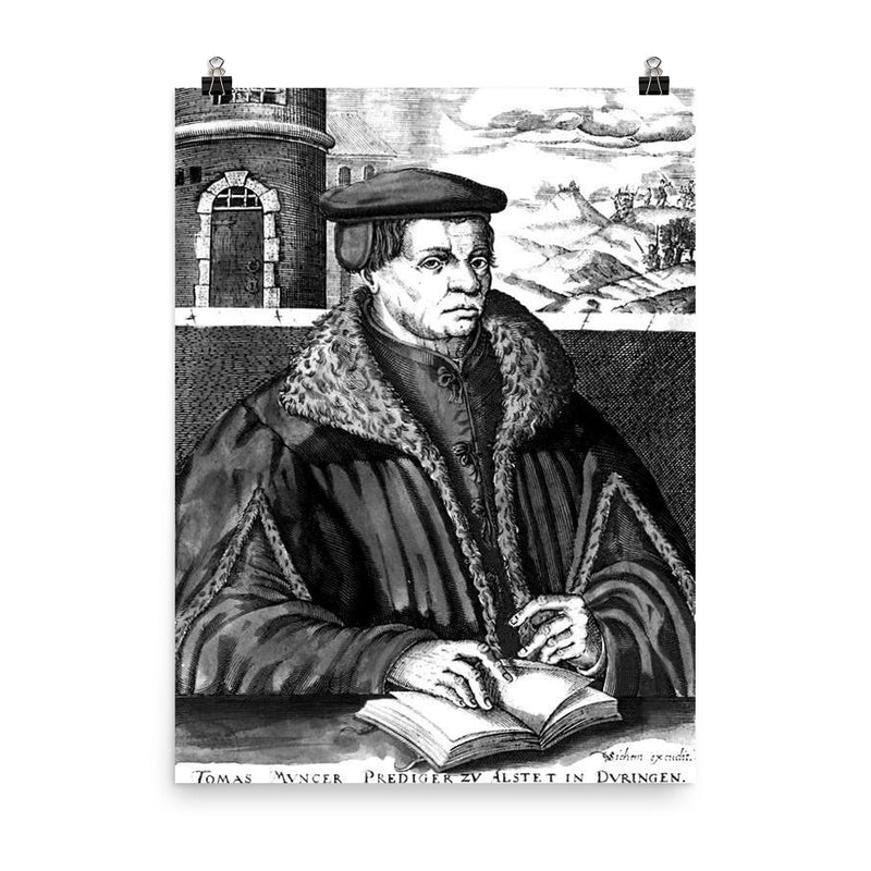 Thomas Muntzer poster on a plain backdrop in size 8