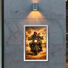 Thomas Sankara on motorcycle in fatigues poster 2