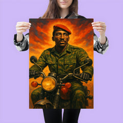 Thomas Sankara on motorcycle in fatigues poster 3