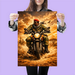 Thomas Sankara on motorcycle in fatigues poster 3