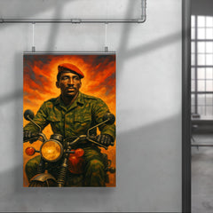 Thomas Sankara on motorcycle in fatigues poster 4