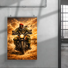 Thomas Sankara on motorcycle in fatigues poster 4