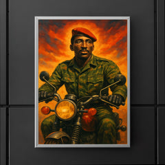 Thomas Sankara on motorcycle in fatigues poster 5