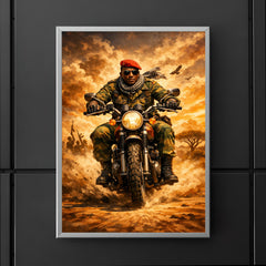 Thomas Sankara on motorcycle in fatigues poster 5