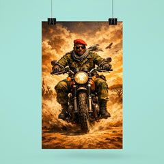 Thomas Sankara on motorcycle in fatigues poster 6