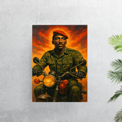 Thomas Sankara on motorcycle in fatigues poster 7