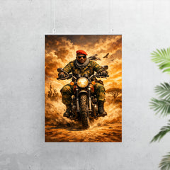Thomas Sankara on motorcycle in fatigues poster 7