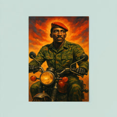 Thomas Sankara on motorcycle in fatigues poster 8