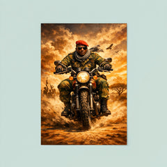Thomas Sankara on motorcycle in fatigues poster 8