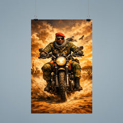 Thomas Sankara on motorcycle in fatigues poster 9