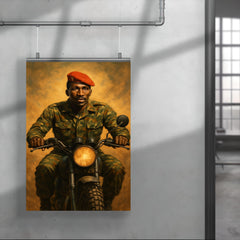 Thomas Sankara on motorcycle with red beret poster 4