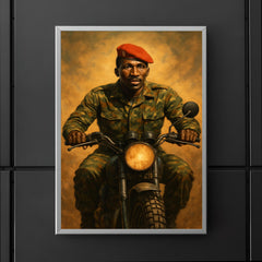 Thomas Sankara on motorcycle with red beret poster 5