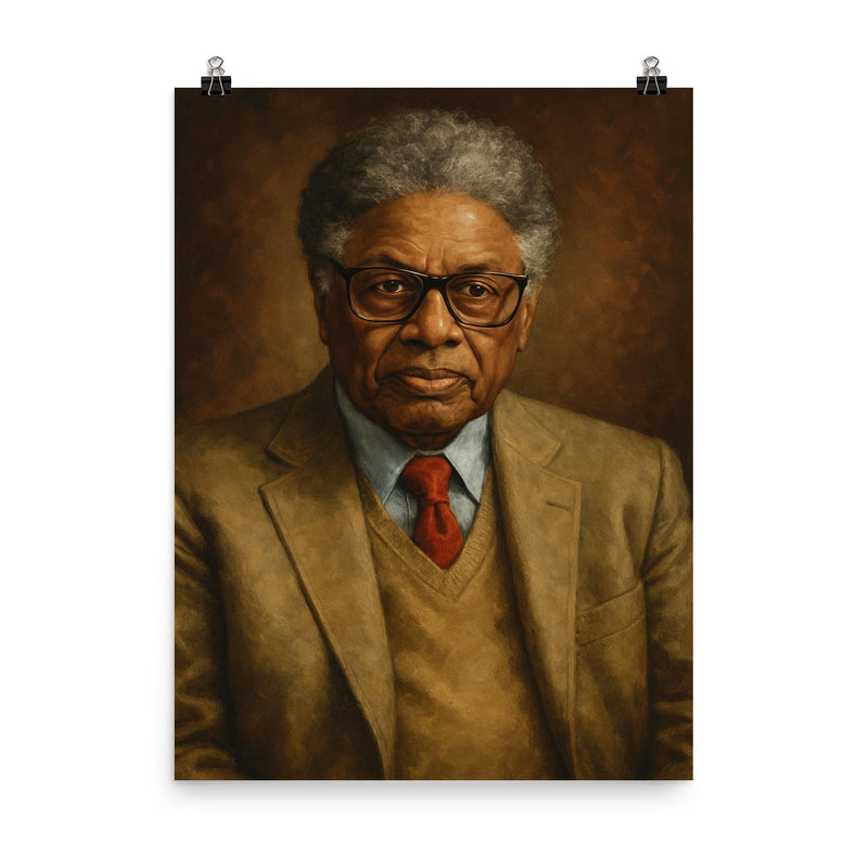 Thomas Sowell poster on a plain backdrop in size 8