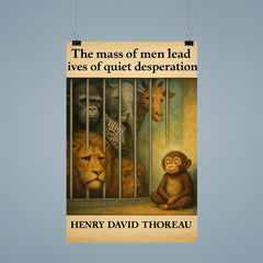 Thoreau quote mass of men quiet desperation zoo animals behind bars inspirational poster 9
