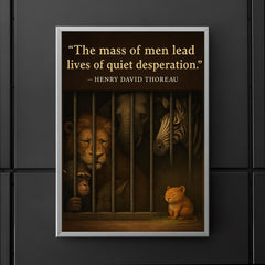 thoreau quote quiet desperation animals in zoo looking sad poster 5