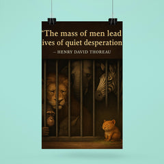 thoreau quote quiet desperation animals in zoo looking sad poster 6