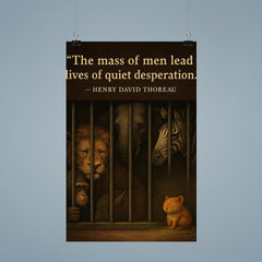 thoreau quote quiet desperation animals in zoo looking sad poster 9