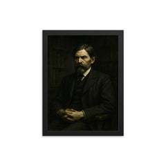 Thorstein Veblen in austere academic gloom framed print on a plain backdrop in size 12"x16".