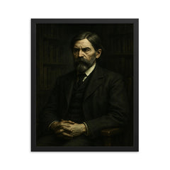 Thorstein Veblen in austere academic gloom framed print on a plain backdrop in size 16"x20".