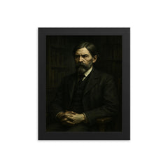 Thorstein Veblen in austere academic gloom framed print on a plain backdrop in size 8"x10".