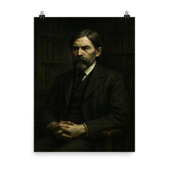 Thorstein Veblen in austere academic gloom poster on a plain backdrop in size 8"x10".