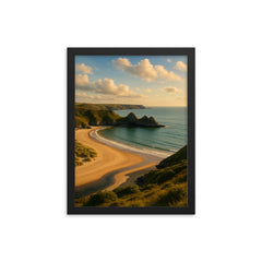 Three Cliffs Bay Gower Wales framed print on a plain backdrop in size 12"x16".