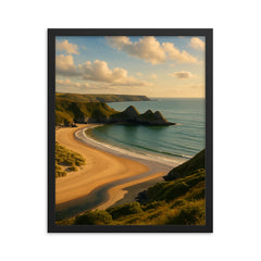 Three Cliffs Bay Gower Wales framed print on a plain backdrop in size 16"x20".