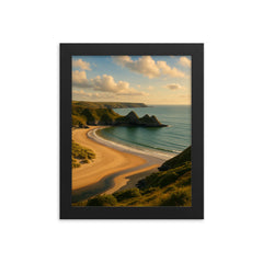 Three Cliffs Bay Gower Wales framed print on a plain backdrop in size 8"x10".