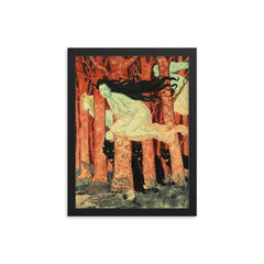Three Witches and Three Wolves by Eugene Grasset, 1900 framed print on a plain backdrop in size 12"x16".