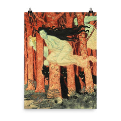 Three Witches and Three Wolves by Eugene Grasset, 1900 poster on a plain backdrop in size 8"x10".