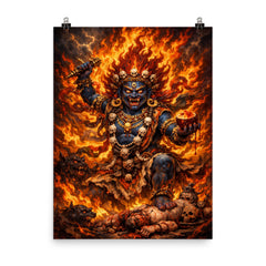 Tibetan wrathful deity amid blazing ritual fire poster on a plain backdrop in size 8"x10".
