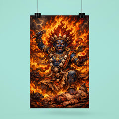 Tibetan wrathful deity amid blazing ritual fire poster 6