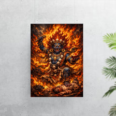 Tibetan wrathful deity amid blazing ritual fire poster 7
