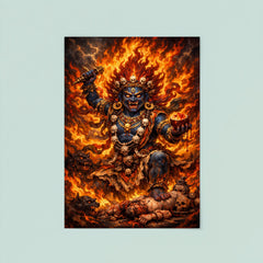 Tibetan wrathful deity amid blazing ritual fire poster 8