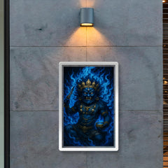 Tibetan wrathful deity Mahakala in blue fire poster 2