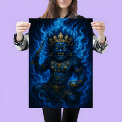 Tibetan wrathful deity Mahakala in blue fire poster 3