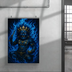 Tibetan wrathful deity Mahakala in blue fire poster 4