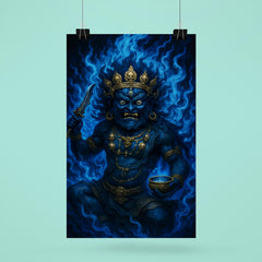 Tibetan wrathful deity Mahakala in blue fire poster 6
