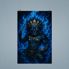 Tibetan wrathful deity Mahakala in blue fire poster 9