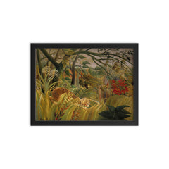 Tiger in a Tropical Storm by Henri Rousseau, 1891 framed print on a plain backdrop in size 12"x16".