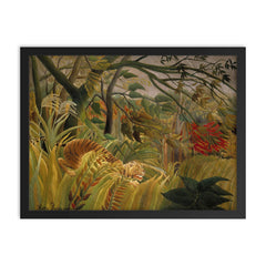 Tiger in a Tropical Storm by Henri Rousseau, 1891 framed print on a plain backdrop in size 18"x24".