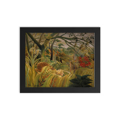 Tiger in a Tropical Storm by Henri Rousseau, 1891 framed print on a plain backdrop in size 8"x10".