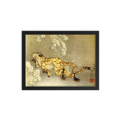 Tiger in the Snow by Katsushika Hokusai framed print on a plain backdrop in size 12"x16".