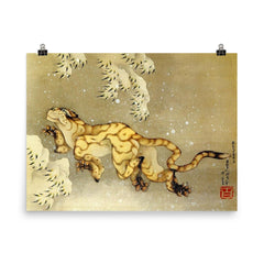 Tiger in the Snow by Katsushika Hokusai poster on a plain backdrop in size 8"x10".