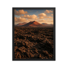 Timanfaya Lava Fields Lanzarote Spain framed print on a plain backdrop in size 16"x20".