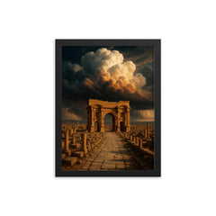 Timgad ruins under Saharan thunderclouds framed print on a plain backdrop in size 12"x16".